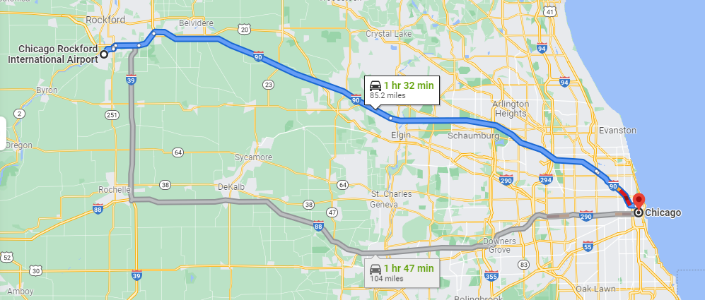 What is the most remote airport from the center of the city it supposedly serves?